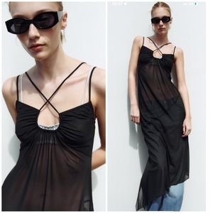 Zara tulle strappy mesh slip dress
